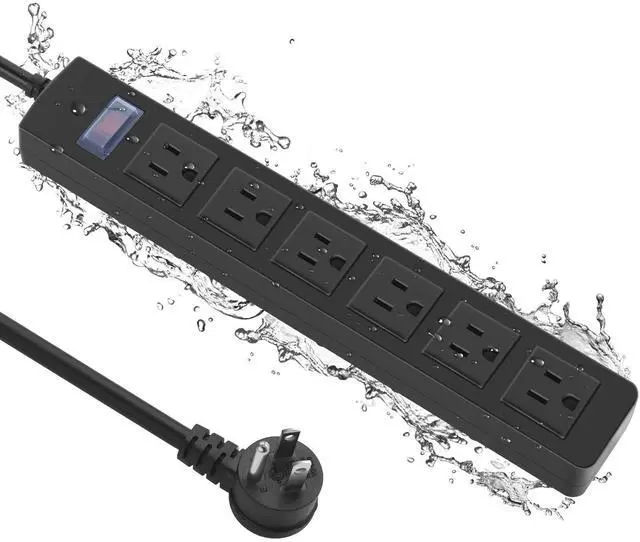 Main image of Outdoor Power Strip Waterproof with 6 Outlets, Garden Weatherproof Surge Protector, Christmas Multiple Outlet Exterior Socket for Lighting Appliances. 10FT Extension Cord Strip with Flat Plug. Black