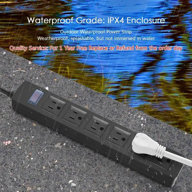 Alt view image 2 of 7 - Outdoor Power Strip Waterproof with 6 Outlets, Garden Weatherproof Surge Protector, Christmas Multiple Outlet Exterior Socket for Lighting Appliances. 10FT Extension Cord Strip with Flat Plug. Black