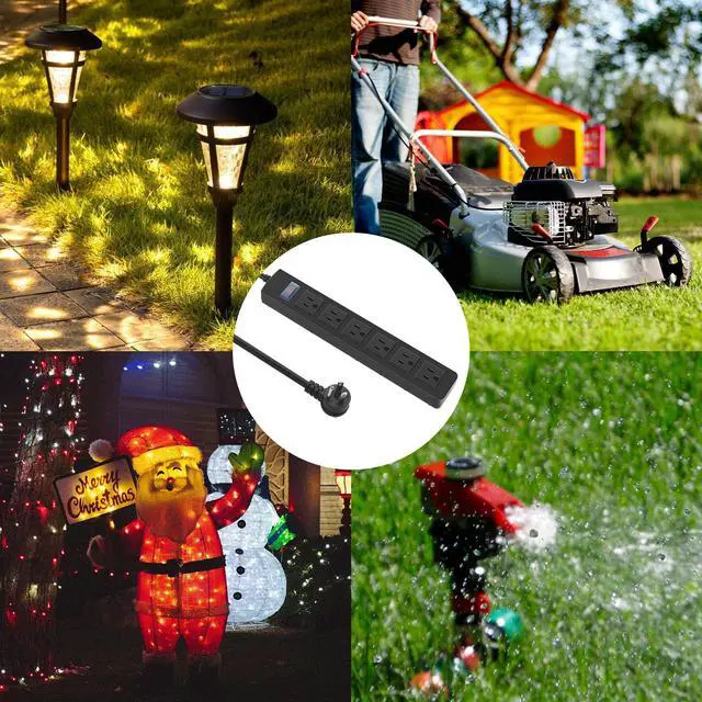 Alt view image 7 of 7 - Outdoor Power Strip Waterproof with 6 Outlets, Garden Weatherproof Surge Protector, Christmas Multiple Outlet Exterior Socket for Lighting Appliances. 10FT Extension Cord Strip with Flat Plug. Black