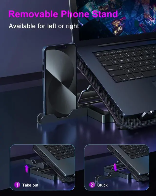 Alt view image 4 of 6 - Upgrade Laptop Cooling Pad, Laptop Cooler 2 Fans for 10-15.6 Inch Laptops, 5 Height Stands, 2 USB Ports (S039-Purple)