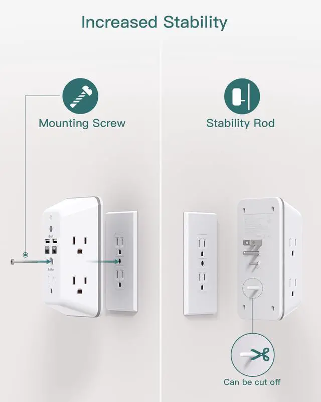 Alt view image 5 of 7 - Surge Protector Outlet Extender, Plug Extension Outlet with Night Light, 5-Outlet Splitter and 4 USB Ports(2 USB C), Multi Plug Wall Outlet for Home Office Dorm Room Essentials