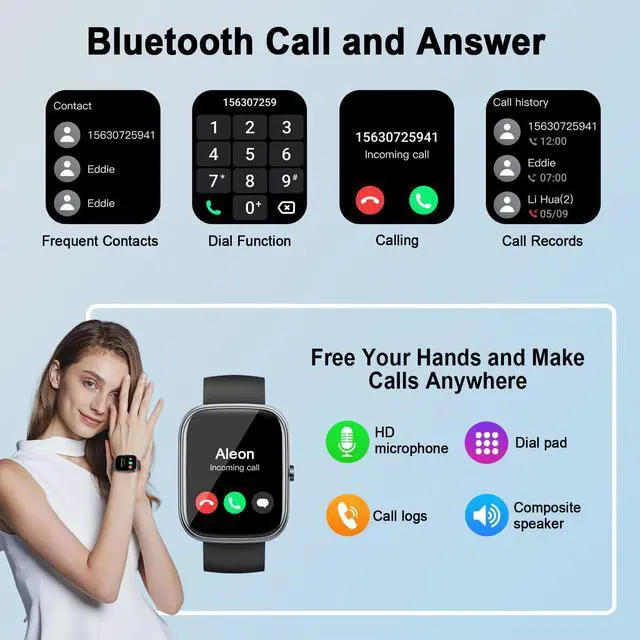 Alt view image 3 of 7 - Smart Watch for Men Women (Answer/Make Calls), 1.91"HD Smartwatch Heart Rate/Sleep Monitor/Pedometer/Calories, 2026 New Fitness Watch with 113+ Sport Modes, IP68 Waterproof for Android iOS Black