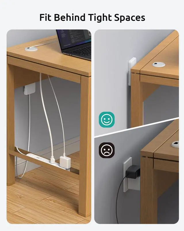 Alt view image 4 of 7 - 2 Prong Power Strip, 2 Prong to 3 Prong Outlet Adapter, Flat Extension Cord with Outlet Cover 10FT, 5-Outlet & 4 USB Ports, 1440J Surge Protector, Wall Mountable, Ideal for Old House, White