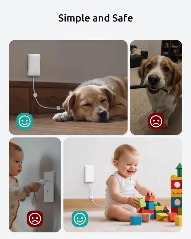 Alt view image 6 of 7 - 2 Prong Power Strip, 2 Prong to 3 Prong Outlet Adapter, Flat Extension Cord with Outlet Cover 10FT, 5-Outlet & 4 USB Ports, 1440J Surge Protector, Wall Mountable, Ideal for Old House, White