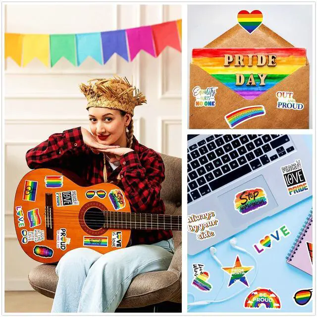 Alt view image 6 of 7 - 300PCS Gay Pride Stickers for LGBTQ, Waterproof Rainbow Stickers Pride Stuff Accessories Celebration for Parades Water Bottle Laptop Skateboard Phone Month Decorations(Non-Repetitive)
