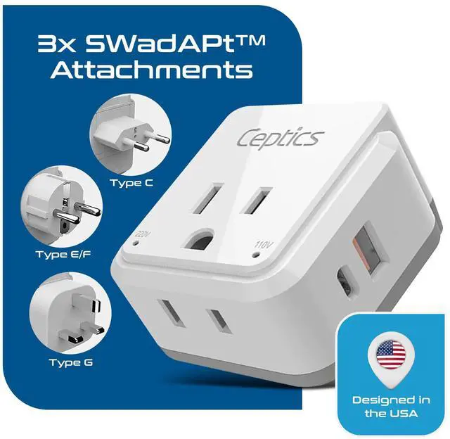 Alt view image 2 of 7 - European Plug Travel Adapter Set, 20W PD & QC, Safe Dual USB & USB-C - 2 USA Socket - Compact - Use in Germany, France, Italy, UK - Includes Type E/F, Type C, Type G SWadAPt Attachments