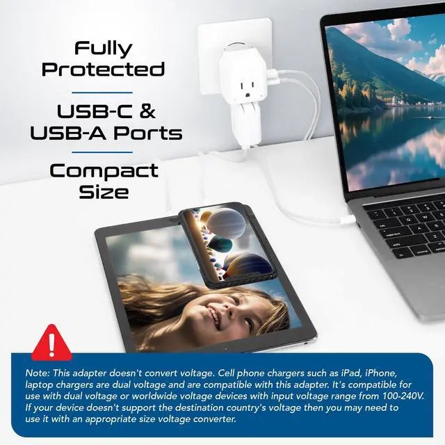 Alt view image 5 of 7 - European Plug Travel Adapter Set, 20W PD & QC, Safe Dual USB & USB-C - 2 USA Socket - Compact - Use in Germany, France, Italy, UK - Includes Type E/F, Type C, Type G SWadAPt Attachments