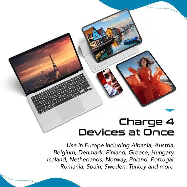 Alt view image 7 of 7 - European Plug Travel Adapter Set, 20W PD & QC, Safe Dual USB & USB-C - 2 USA Socket - Compact - Use in Germany, France, Italy, UK - Includes Type E/F, Type C, Type G SWadAPt Attachments