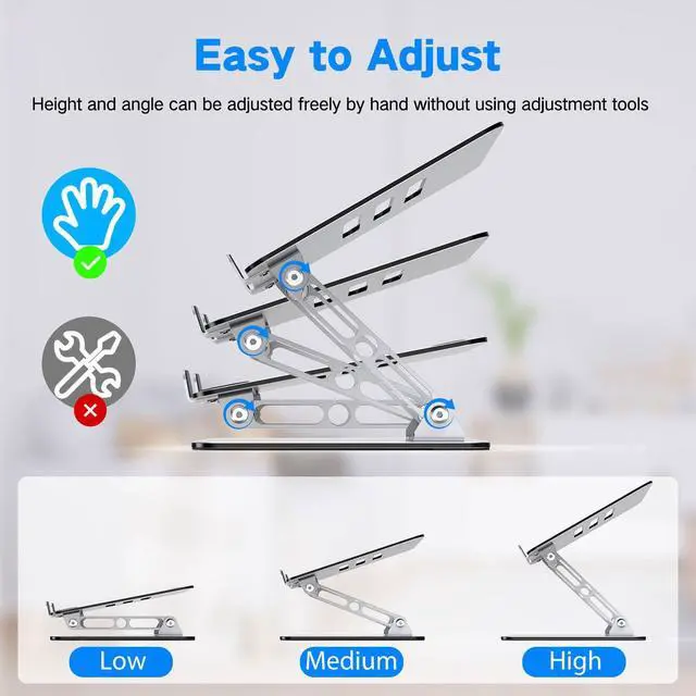 Alt view image 3 of 7 - Laptop Stand for Desk, Adjustable Laptop Riser, Metal Foldable Computer Stand Holder Portable Notebook Mount, Ventilated Cooling Printer Stand Compatible with 10-15.6 Laptops
