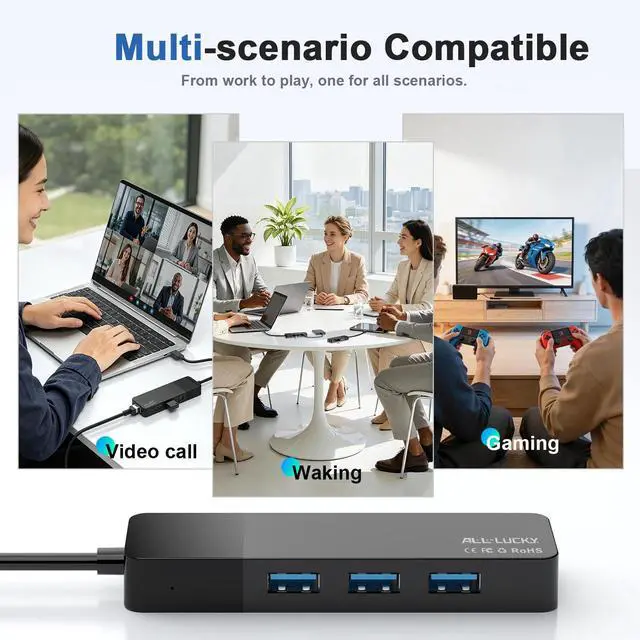 Alt view image 4 of 7 - ALL-LUCKY USB to Ethernet Adapter, 4 in 1 USB C to Ethernet Adapter Hub with 3×USB 3.0 Ports, 1000Mbps Network HUB for MacBook, Dell XPS, Surface, HP Laptops (for USB-C Phones & iPad)
