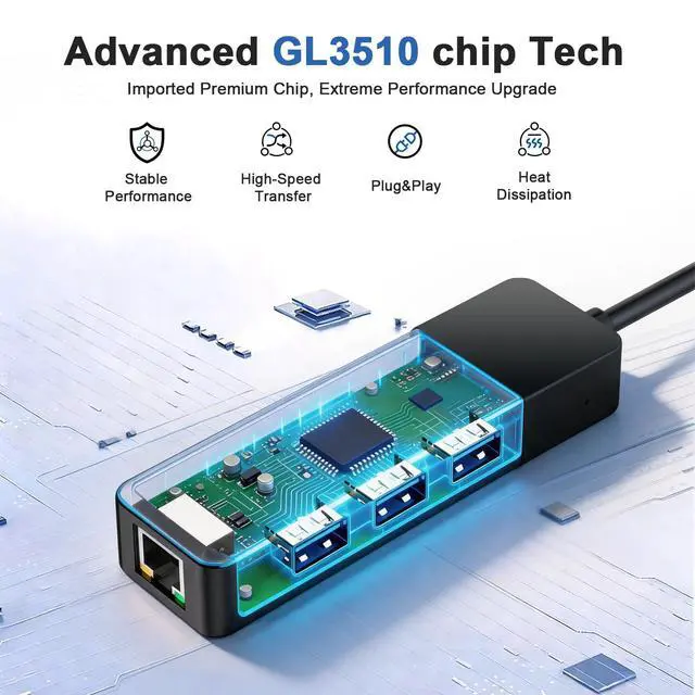 Alt view image 7 of 7 - ALL-LUCKY USB to Ethernet Adapter, 4 in 1 USB C to Ethernet Adapter Hub with 3×USB 3.0 Ports, 1000Mbps Network HUB for MacBook, Dell XPS, Surface, HP Laptops (for USB-C Phones & iPad)