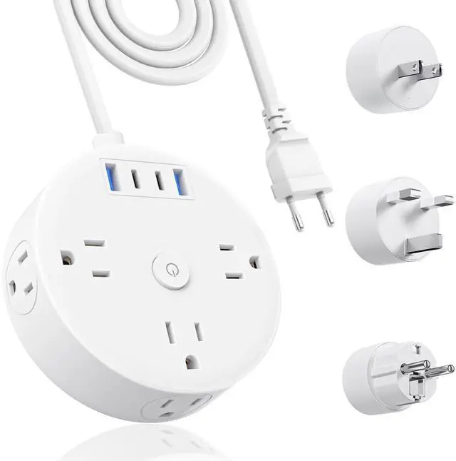 Main image of European Travel Plug Adapter, US to UK Europe Power Strip for EU/UK/US, 6 Outlets 4 USB Ports, 5ft Extension Cord, International Power Adapter for Travel Cruise Ship Home