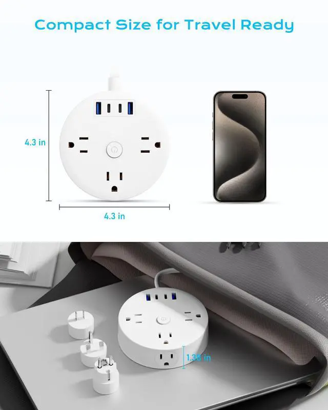 Alt view image 3 of 6 - European Travel Plug Adapter, US to UK Europe Power Strip for EU/UK/US, 6 Outlets 4 USB Ports, 5ft Extension Cord, International Power Adapter for Travel Cruise Ship Home