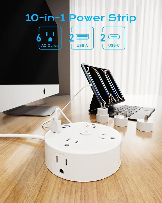 Alt view image 5 of 6 - European Travel Plug Adapter, US to UK Europe Power Strip for EU/UK/US, 6 Outlets 4 USB Ports, 5ft Extension Cord, International Power Adapter for Travel Cruise Ship Home
