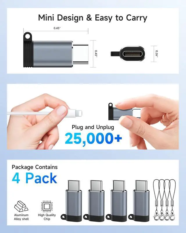Alt view image 6 of 6 - 4 Pack Lightning to USB C Adapter for iPhone 17 Air 16 16e 15 Pro Max Plus, iPad, Galaxy - NOT for Headphones/Microphone/OTG/iPencil, USB Type C to Lightning Adapter ONLY for Charging/Data Sync