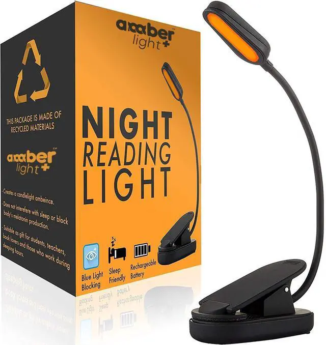 Main image of Giftable Amber Book Light - Blue Light Blocking - Night Reading Booklight Store. Rechargeable. 1600K for Reading in Bed at Night. Perfect as a Giftable Kindle Light and LED Book Light
