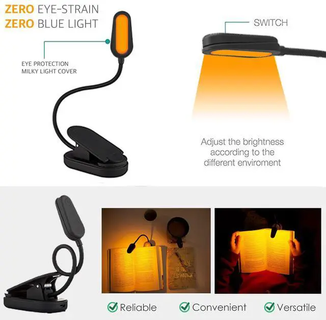 Alt view image 6 of 7 - Giftable Amber Book Light - Blue Light Blocking - Night Reading Booklight Store. Rechargeable. 1600K for Reading in Bed at Night. Perfect as a Giftable Kindle Light and LED Book Light