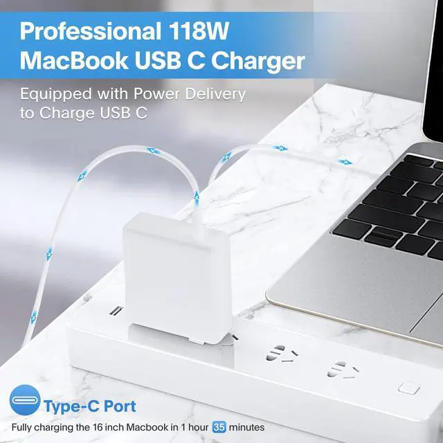 Alt view image 2 of 7 - Mac Book Pro Charger - 118W USB C Fast Charger Power Adapter Compatible with MacBook Pro/MacBook Air 16 15 14 13 Inch, M1 M2 M3 M4 M5, New iPad Pro and All USB C Device, Charge Cable 6.6ft