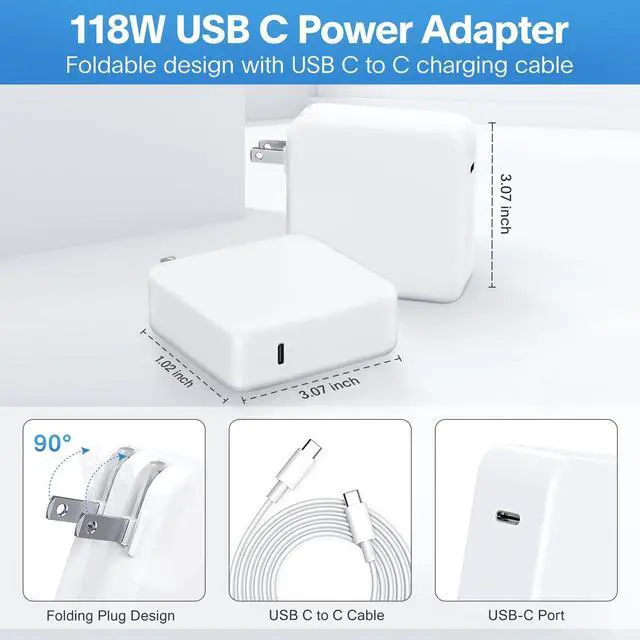 Alt view image 7 of 7 - Mac Book Pro Charger - 118W USB C Fast Charger Power Adapter Compatible with MacBook Pro/MacBook Air 16 15 14 13 Inch, M1 M2 M3 M4 M5, New iPad Pro and All USB C Device, Charge Cable 6.6ft