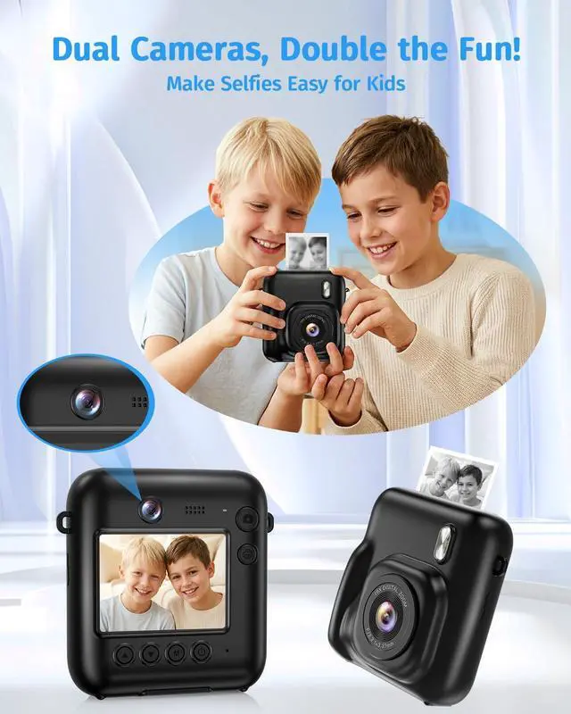 Alt view image 3 of 7 - Instant Camera, 1080P Kids Camera for Girls Boys Christmas Birthday Gifts, Dual-Lens Instant Print Digital Cameras for Kids Teens Toddle, 4 Rolls Print Paper, Toy for Age 4-12 Years (Black)