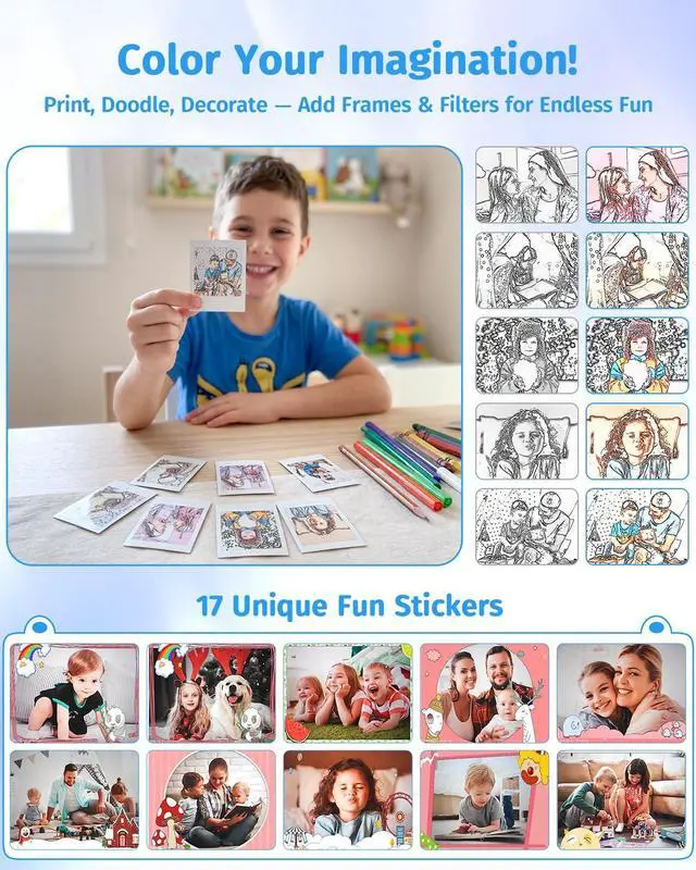 Alt view image 5 of 7 - Instant Camera, 1080P Kids Camera for Girls Boys Christmas Birthday Gifts, Dual-Lens Instant Print Digital Cameras for Kids Teens Toddle, 4 Rolls Print Paper, Toy for Age 4-12 Years (Black)