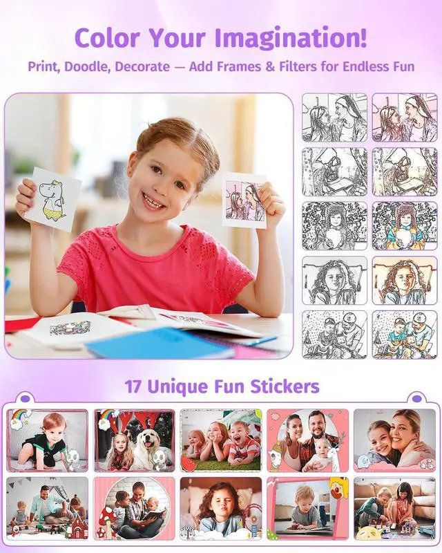 Alt view image 5 of 7 - Instant Camera, Dual-Lens Kids Camera Instant Print for Boys Girls Christmas Birthday Gifts, 1080P Digital Cameras for Kids Teens with Print Paper, 32GB Card, Toddle Toy for Age 4-12 Years(Purple)