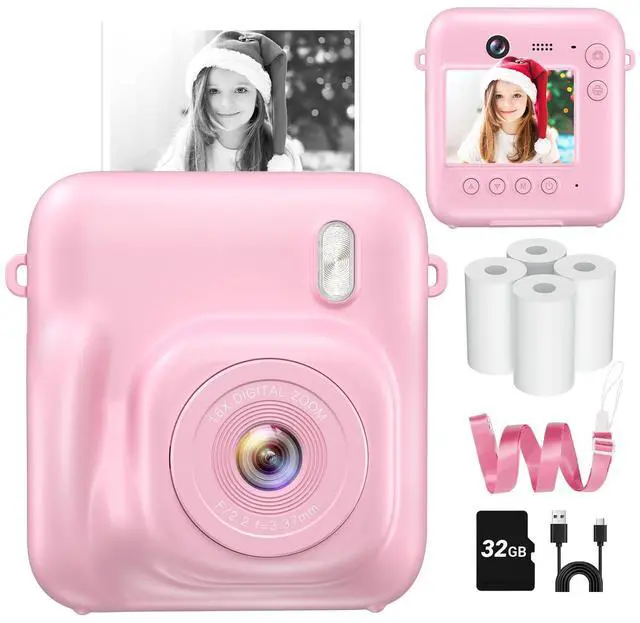 Main image of Instant Camera, Dual-Lens Kids Camera Instant Print for Boys Girls Christmas Birthday Gifts, 1080P Digital Cameras for Kids Teens with Print Paper, 32GB Card, Toddle Toy for Age 4-12 Years(Pink)