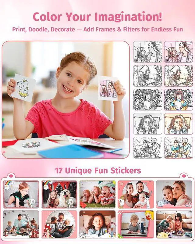 Alt view image 6 of 7 - Instant Camera, Dual-Lens Kids Camera Instant Print for Boys Girls Christmas Birthday Gifts, 1080P Digital Cameras for Kids Teens with Print Paper, 32GB Card, Toddle Toy for Age 4-12 Years(Pink)