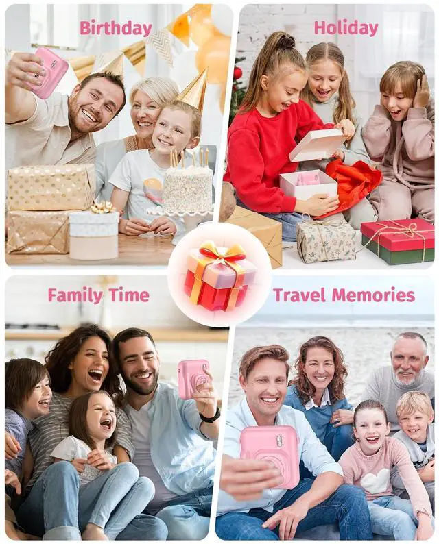 Alt view image 7 of 7 - Instant Camera, Dual-Lens Kids Camera Instant Print for Boys Girls Christmas Birthday Gifts, 1080P Digital Cameras for Kids Teens with Print Paper, 32GB Card, Toddle Toy for Age 4-12 Years(Pink)