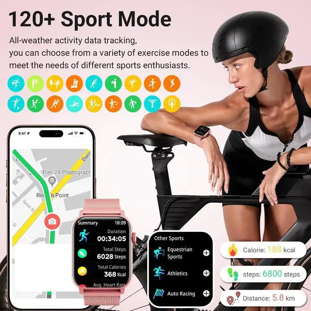 Alt view image 3 of 7 - Smart Watches for Women, 1.83'' HD Fitness Tracker with Answer/Make Calls, Heart Rate/Sleep/SpO2 Monitor, 120+ Sport Modes, IP68 Waterproof, Compatible iPhone/Samsung/Android Rose Pink