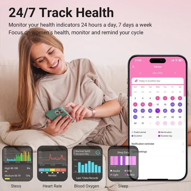 Alt view image 4 of 7 - Smart Watches for Women, 1.83'' HD Fitness Tracker with Answer/Make Calls, Heart Rate/Sleep/SpO2 Monitor, 120+ Sport Modes, IP68 Waterproof, Compatible iPhone/Samsung/Android Rose Pink