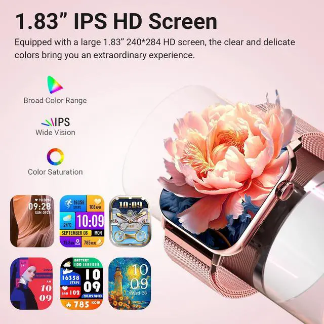 Alt view image 6 of 7 - Smart Watches for Women, 1.83'' HD Fitness Tracker with Answer/Make Calls, Heart Rate/Sleep/SpO2 Monitor, 120+ Sport Modes, IP68 Waterproof, Compatible iPhone/Samsung/Android Rose Pink