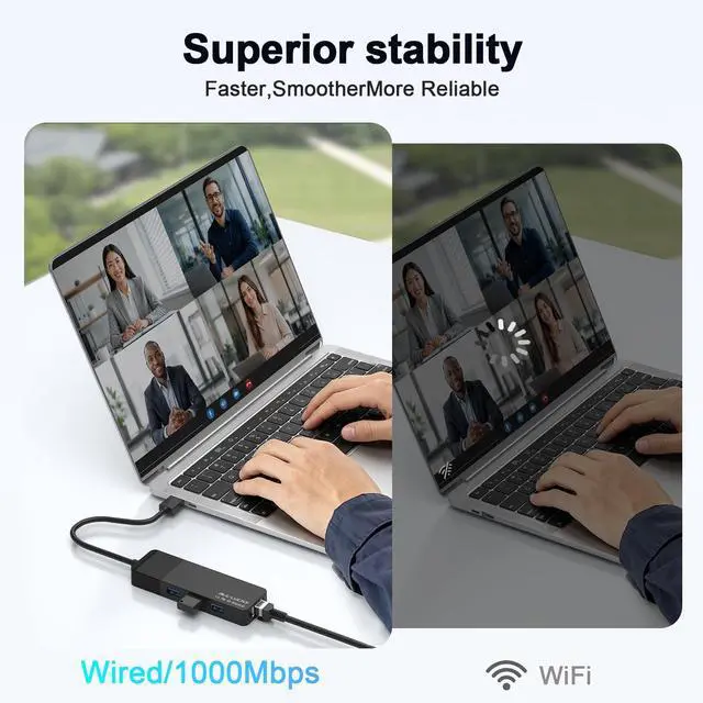 Alt view image 7 of 7 - ALL-LUCKY USB Hub with Ethernet Adapter, 4-in-1 USB 3.0 Gigabit Network Hub (1000Mbps, 3×USB 3.0 + RJ45), Plug and Play for Laptop/PC/MacBook/Surface Pro/Dell XPS/HP, Windows/Mac OS/Chrome OS