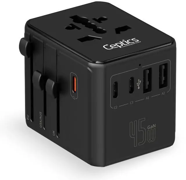 Main image of 8 in 1 Universal Travel Adapter for EU, UK, US, AU and More, World Travel Adapter, 2X US Socket, Universal Socket, 3X USB-C and 2X USB-A, 45W Fast Charge UP-45KU-BL