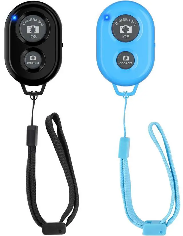 Main image of Wireless Camera Remote Shutter for Smartphones (2 Pack), Wireless Phone Camera Remote Control Compatible with iPhone/Android Cell Phone - Wrist Strap Included Black&Blue