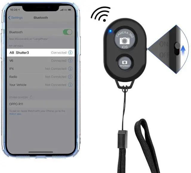 Alt view image 2 of 7 - Wireless Camera Remote Shutter for Smartphones (2 Pack), Wireless Phone Camera Remote Control Compatible with iPhone/Android Cell Phone - Wrist Strap Included Black&Blue