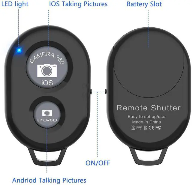 Alt view image 3 of 7 - Wireless Camera Remote Shutter for Smartphones (2 Pack), Wireless Phone Camera Remote Control Compatible with iPhone/Android Cell Phone - Wrist Strap Included Black&Blue