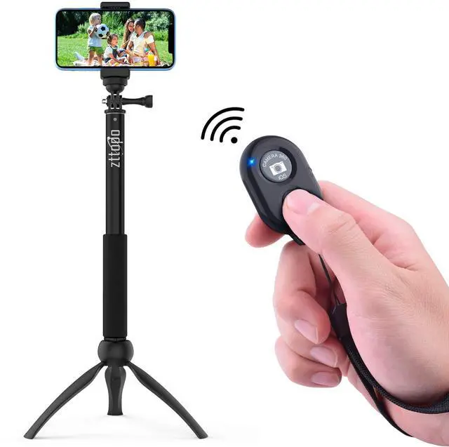 Alt view image 4 of 7 - Wireless Camera Remote Shutter for Smartphones (2 Pack), Wireless Phone Camera Remote Control Compatible with iPhone/Android Cell Phone - Wrist Strap Included Black&Blue