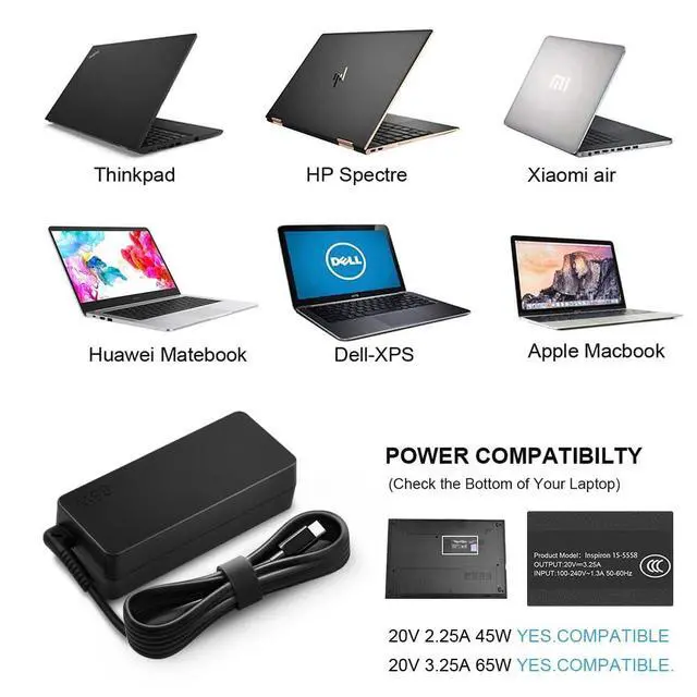 Alt view image 5 of 7 - Charger Compatible with Lenovo Laptop Computer 65W 45W USB C Fast Power Adapter