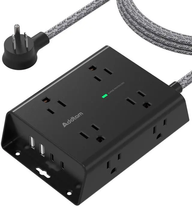 Main image of Surge Protector Power Strip, 8 Widely Outlets with 4 USB Ports (2 USB C), 5ft Extension Cord with Multiple Plug Outlets, 3 Side Outlet Extender, Flat Plug, Wall Mount, ETL, Black