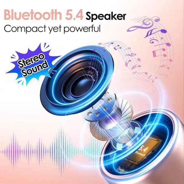 Alt view image 2 of 7 - Portable Bluetooth Speaker, Mini Speakers with RGB Ligths, 12 Hours Playtime, Buit in Microphone, Metal Cover, Small Blue Tooth Speaker with Lound Stereo Sound for Bike/Bedroom/Office(Pink)
