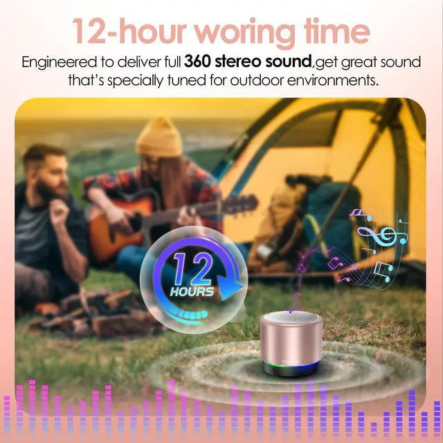 Alt view image 3 of 7 - Portable Bluetooth Speaker, Mini Speakers with RGB Ligths, 12 Hours Playtime, Buit in Microphone, Metal Cover, Small Blue Tooth Speaker with Lound Stereo Sound for Bike/Bedroom/Office(Pink)
