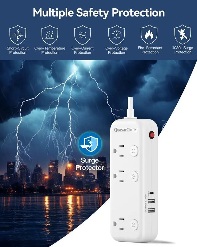 Alt view image 5 of 7 - 2 Prong Power Strip - 2 Prong to 3 Prong Outlet Adapter, 2 Prong Extension Cord with USB C, Surge Protector 1875W with 6 Outlets 3 USB, Three Prong Adapter 5ft, Wall Mount, Non Grounded, Old House