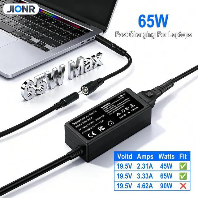 Alt view image 2 of 7 - 65W Laptop Charger Compatible with Dell Inspiron 15 14 13 11 16 17 15-7000 15-5000 15-3000 17-7000 17-5000 17-3000 13-7000 11-3000 2 in 1,3558 3181 5100 5535 5555 5559 5567 XPS 9350 9360 Power Cord