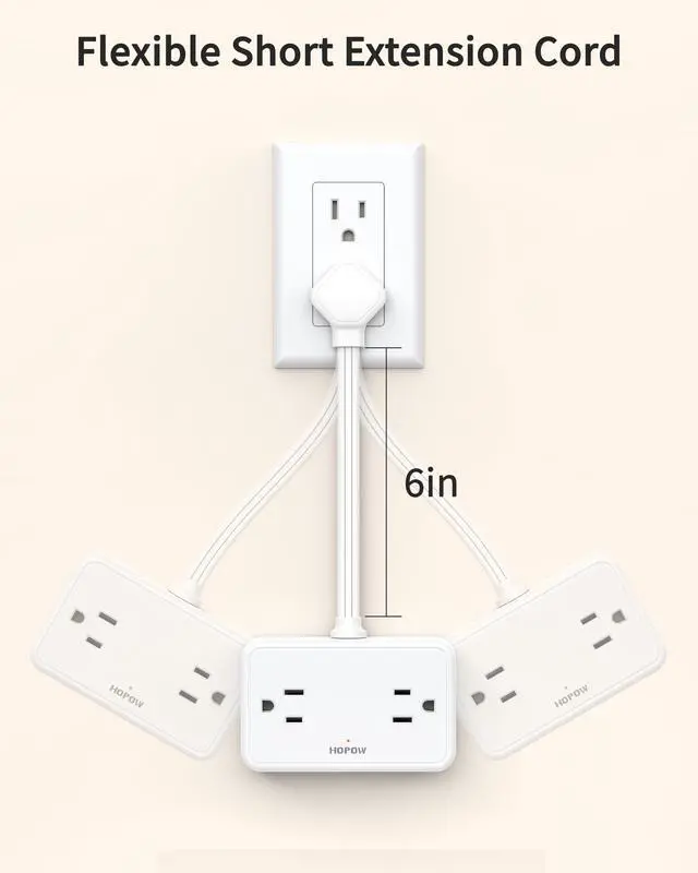 Alt view image 2 of 7 - Flat Plug Extension Cord, 0.5Ft Short Power Strip with 4 Outlets & 4 USB Ports(2 USB C), No Surge Protector for Cruise Ship, Multiple Outlet Small Power Strip for Home Office Travel