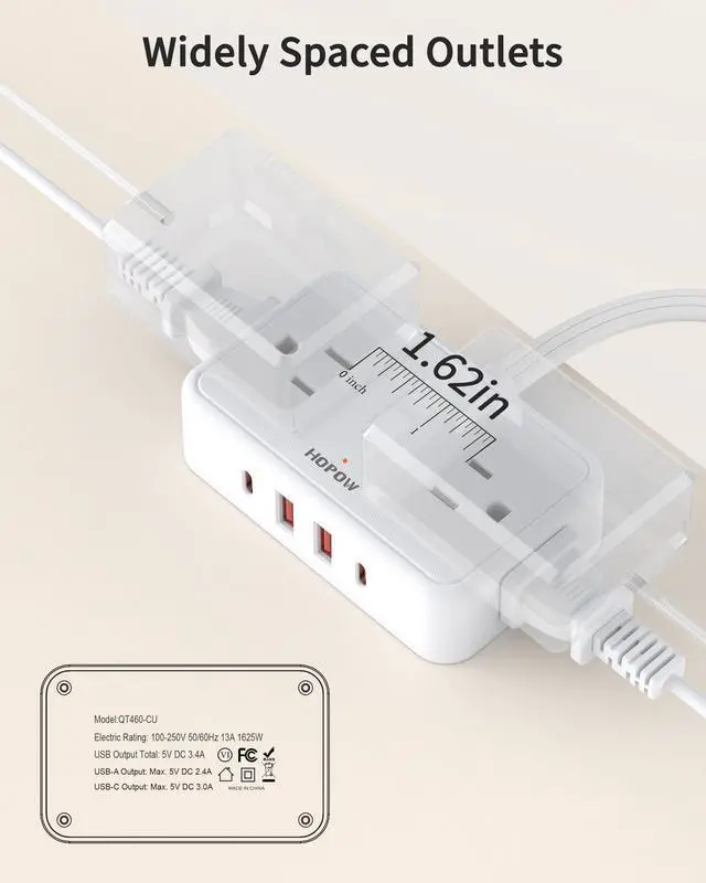 Alt view image 6 of 7 - Flat Plug Extension Cord, 0.5Ft Short Power Strip with 4 Outlets & 4 USB Ports(2 USB C), No Surge Protector for Cruise Ship, Multiple Outlet Small Power Strip for Home Office Travel