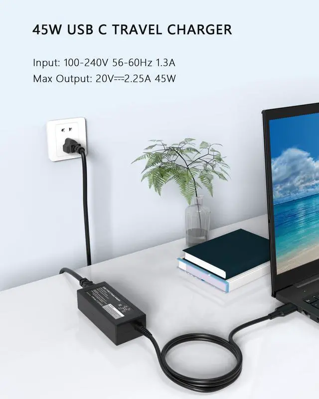 Alt view image 3 of 7 - 45W USB C Laptop Charger Compatible with HP Chromebook X360 14 14-ca051wm 14-ca091wm 14-ca0061dx 14a-nf0099nr 14a-na0226nr and More Chromebook Charger Type C Fast Charging Power Adapter