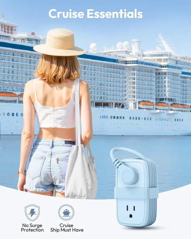 Alt view image 5 of 6 - Travel Power Strip,Travel Essentials 4 Outlets 3 USB(1 C) with 4FT Wrapped Extension Cord Flat Plug, Cruise Essentials 2026 for Hotel Travel Cruise Essentials, Blue