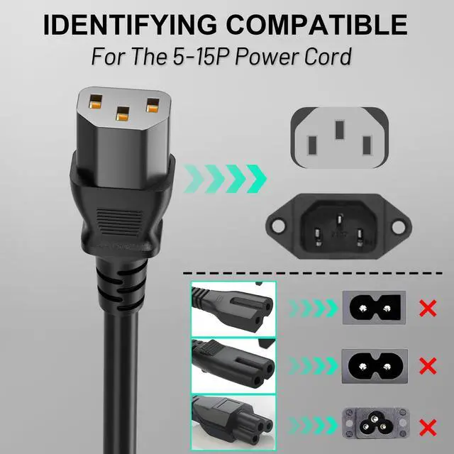 Alt view image 3 of 7 - 3 Prong AC Power Cord Cable 3ft 10 Amps 125 Volts 18AWG, NEMA 5-15P to C13, Black PC Power Cable for TV, Computer, Monitor, Printer,PlayStation, HP, Dell, Lenovo, Apple, Asus-ETL Listed