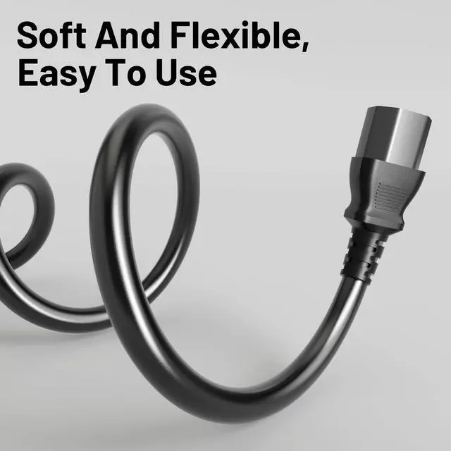 Alt view image 5 of 7 - 3 Prong AC Power Cord Cable 3ft 10 Amps 125 Volts 18AWG, NEMA 5-15P to C13, Black PC Power Cable for TV, Computer, Monitor, Printer,PlayStation, HP, Dell, Lenovo, Apple, Asus-ETL Listed